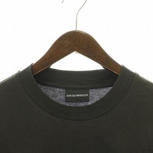 EMPORIO ARMANI Tシャツ カットソー ロンT 長袖 クルーネック ロゴ刺繍 L ダークグレー 白 ホワイト 6R1TG0 1JWZZ