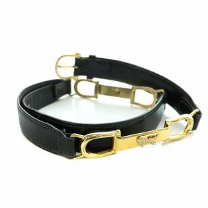 CELINE ベルト ハトメ レザー 馬車金具 ロゴ 黒 ブラック ゴールド色 /NW4 OH