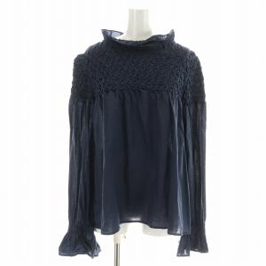 マジョレルブラウス MAJORELLE BLOUSE 長袖 スモッキング フリルカラー XS 紺 ネイビー