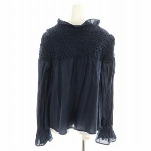 Merlette マジョレルブラウス MAJORELLE BLOUSE 長袖 スモッキング フリルカラー XS 紺 ネイビー