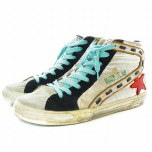 GOLDEN GOOSE SLIDE スニーカー ハイカット レザー スエード USED加工 38 24cm シルバーカラー グレー G36WS595