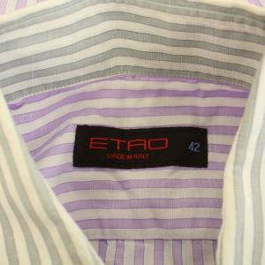ETRO カジュアルシャツ 長袖 レギュラーカラー ストライプ柄 42 XS 紫 パープル グレー