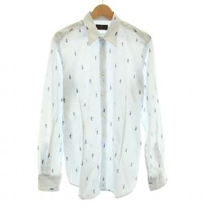 カジュアルシャツ 長袖 レギュラーカラー タツノオトシゴ ストライプ柄 42 XS 青 ブルー /BB