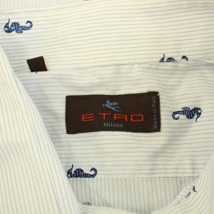 ETRO カジュアルシャツ 長袖 レギュラーカラー タツノオトシゴ ストライプ柄 42 XS 青 ブルー /BB