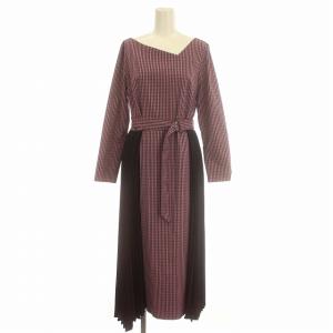 19AW ワンピース チェック 七分袖 プリーツ ベルト付 36 S 紫 パープル /G