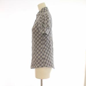 BURBERRY LONDON チュニック 38 シャツ　ブラウス ブラウス シャツ 半袖 チェック フリル 刺繍 コットン 36 S 青