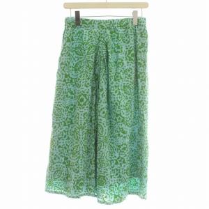 plantation スカート ヒザ下 フレアスカート 総柄 M グリーン 水色 /G