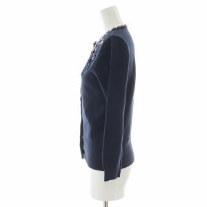 GRACE CONTINENTAL タグ付き コードビジューカーディガン ビーズ装飾 ウール 長袖 36 S 紺 ネイビー