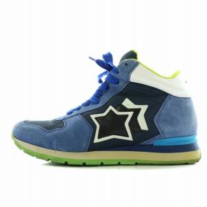 スニーカー シューズ ハイカット スエード レザー 27.5cm 青 ブルー 白 ホワイト 黄緑 /NW2