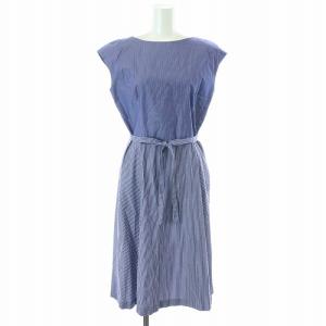 ノースリーブワンピース ひざ丈 ストライプ柄 フレンチスリーブ 38 M 青 ブルー /KL