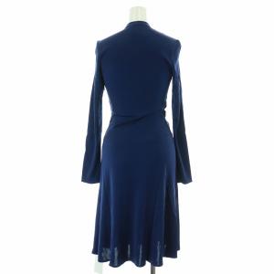 ISSA LONDON タグ付き カシュクールワンピース 絹 シルク ロング ミモレ ドレープ 長袖 Vネック 6 XS 紺 ネイビー