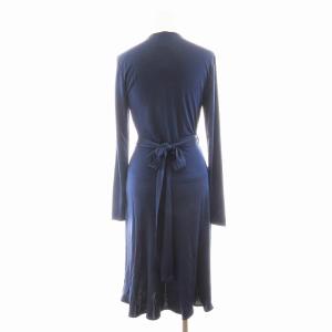 ISSA LONDON タグ付き ラップワンピース ミモレ ロング Vネック 絹 シルク リボン 長袖 UK6 XS 紺 ネイビー
