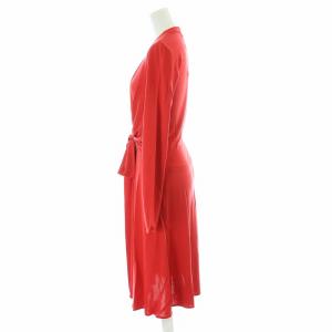 ISSA LONDON タグ付き カシュクールワンピース 絹 シルク ロング ミモレ ドレープ 長袖 Vネック 8 S 赤 レッド