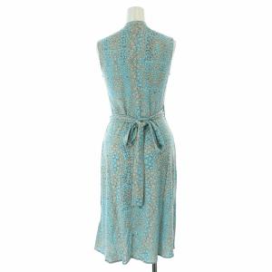 ISSA LONDON カシュクールワンピース 絹 シルク ロング ミモレ ノースリーブ Vネック 総柄 UK6 水色 ライトブルー