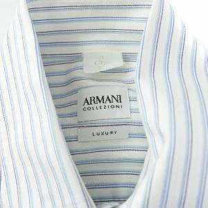 ARMANI COLLEZIONI LUXURY シャツ ワイシャツ 長袖 ストライプ コットン 40 M 白 ホワイト 青 ブルー