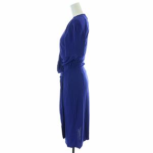 ISSA LONDON タグ付き ドレープワンピース ロング ミモレ カシュクール 半袖 Vネック UK6 青 ブルー 140400429