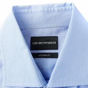 EMPORIO ARMANI MODERN FIT シャツ ワイシャツ 半袖 コットン 41 L 青 ブルー