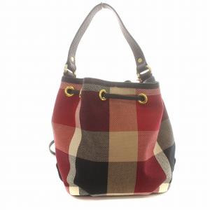 BLUE LABEL CRESTBRIDGE ショルダーバッグ 巾着 チェック 2WAY キャンバス 赤 黒