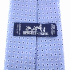 HERMES ネクタイ 総柄 シルク フランス製 水色