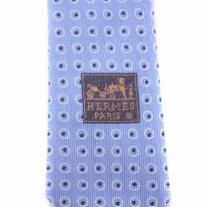 HERMES ネクタイ 総柄 シルク フランス製 水色
