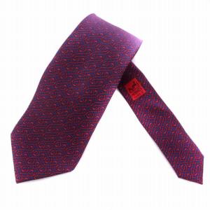 ネクタイ 総柄 シルク フランス製 紺 ネイビー 赤 レッド 5101 HA /BM OH