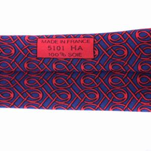 HERMES ネクタイ 総柄 シルク フランス製 紺 ネイビー 赤 レッド 5101 HA /BM OH