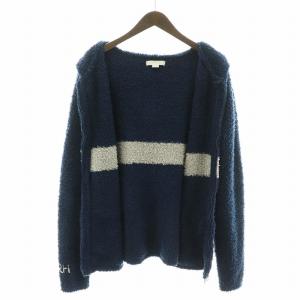 BAREFOOT DREAMS ロンハーマン of Ron Herman ジップアップパーカー ボア ロゴ刺繍 長袖 L 紺 ネイビー グレー