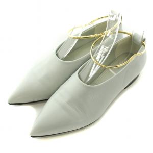 パンプス ポインテッドトゥ ローヒール アンクルリング レザー 35 22cm 水色 ライトブルー /BB