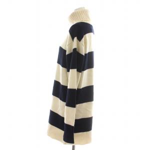 Max Mara チュニック ニット セーター 長袖 タートルネック ボーダー ロング アイボリー 紺 ネイビー