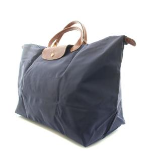 Longchamp LE PLIAGE ルプリアージュ トラベルバッグ トートバッグ ハンドバッグ ナイロン レザー 切替 ロゴ 折りたたみ 紺