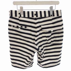 Engineered Garments ショートパンツ ハーフ ジッパーフライ ボーダー柄 32 M 白 ホワイト 紺 ネイビー /RK