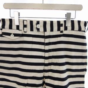 Engineered Garments ショートパンツ ハーフ ジッパーフライ ボーダー柄 32 M 白 ホワイト 紺 ネイビー /RK