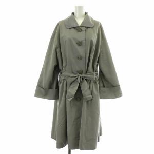 80s 90s スプリングコート ロング シングル ラウンドカラー リボンベルト 裏地総柄 ギャザー ロールアップ