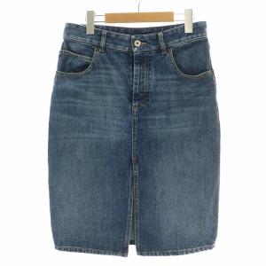 デニムスカート タイト ひざ丈 USED加工 ボタンフライ スリット 38 S 紺 ネイビー