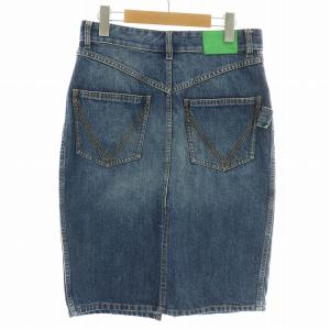 BOTTEGA VENETA デニムスカート タイト ひざ丈 USED加工 ボタンフライ スリット 38 S 紺 ネイビー