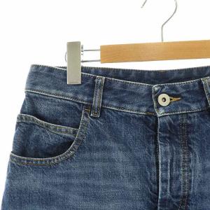 BOTTEGA VENETA デニムスカート タイト ひざ丈 USED加工 ボタンフライ スリット 38 S 紺 ネイビー