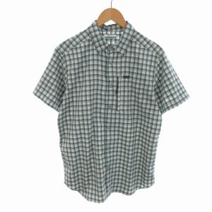 タグ付き チェックシャツ ナイロン ファスナーポケット ロゴ刺繍 M 白 ホワイト 青 ブルー /RK