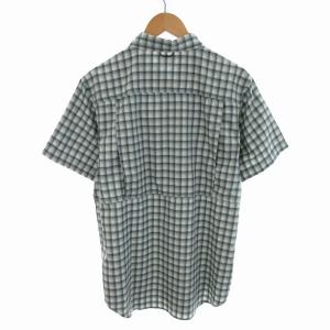 Columbia タグ付き チェックシャツ ナイロン ファスナーポケット ロゴ刺繍 M 白 ホワイト 青 ブルー /RK