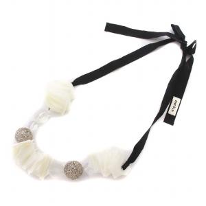 ロング ネックレス リボン ボール ペーパー 黒 白 シルバー クリア /YM