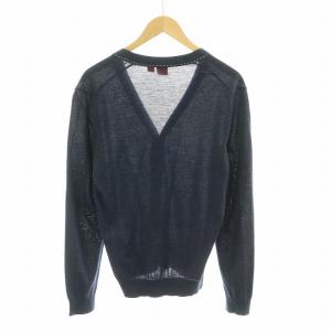 HUGO BOSS ニット カーディガン 薄手 長袖 ステッチ M 紺 ネイビー