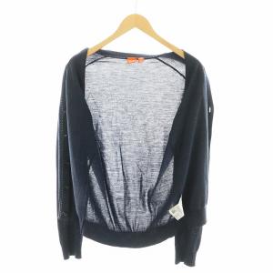 HUGO BOSS ニット カーディガン 薄手 長袖 ステッチ M 紺 ネイビー