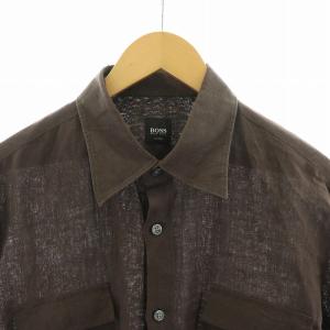 HUGO BOSS CEES シャツ 麻 リネン 長袖 L 茶 ブラウン