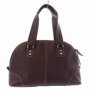 COACH ハンプトンズ レザー ジップ サッチェル ハンドバッグ 茶 ブラウン F13963