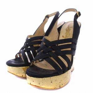 YVES SAINT LAURENT サンダル ウェッジソール ストラップ 35 22?p 黒 ブラック ゴールド /BM