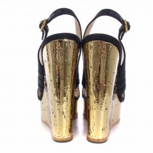 YVES SAINT LAURENT サンダル ウェッジソール ストラップ 35 22?p 黒 ブラック ゴールド /BM