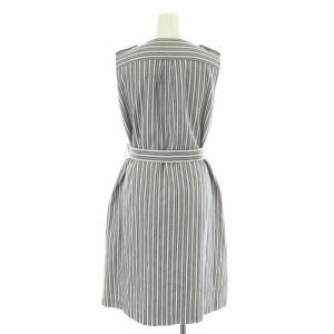 Lois CRAYON ノースリーブワンピース ひざ丈 ストライプ 麻 リネン混 ベルト M 紺 ネイビー /XK