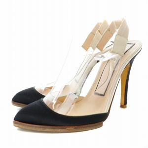 パンプス ストラップ ポインテッドトゥ ハイヒール 35 22cm 黒 ブラック クリア /KU D