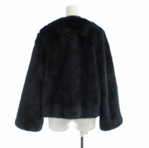 UNITED ARROWS UWSC フェイクファー ショート コート ノーカラー 38 M 紺 ネイビー