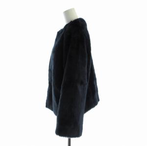 UNITED ARROWS UWSC フェイクファー ショート コート ノーカラー 38 M 紺 ネイビー