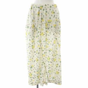 22SS ボタニカルプリントスカート ロング マキシ フレア ギャザー 総柄 花柄 38 M オフホワイト